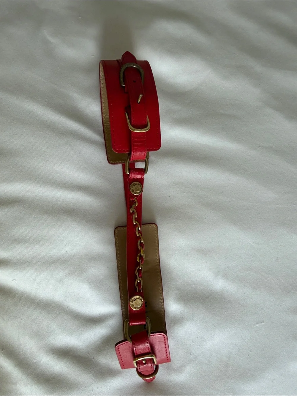 Mayle Red Leather Belt with Brass Hardware